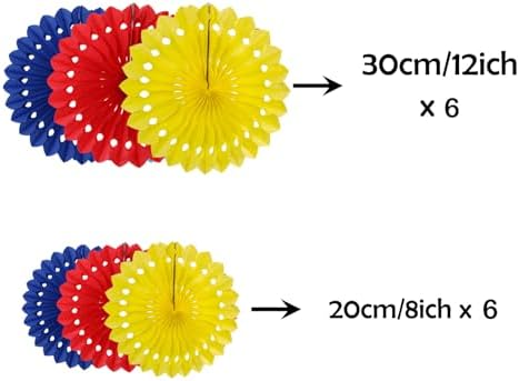 ZOOYOO Hanging Paper Fans Party Decorations,12 Pcs Red Blue Yellow Honeycomb Round Fans,Ceiling Decor for Birthday,Wedding,Graduation,Summer Day,Theme Party Backdrop - Image 2