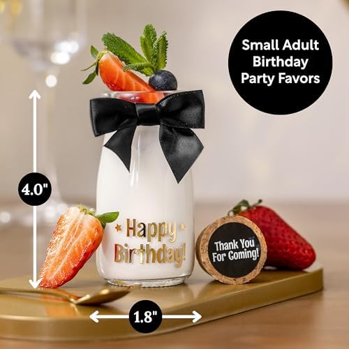 Ethisa Vintage 12 Pack Adult Birthday Party Favors Glass Bottles with Ribbons and Stickers - Classy Happy Birthday Favors and Table Centerpieces Decorations - Sturdy Candy Jar for Guests and Kids - Image 2