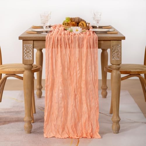 Peach Pink Cheesecloth Table Runner Boho Fall Dinning Table Decor 10ft by MLMC