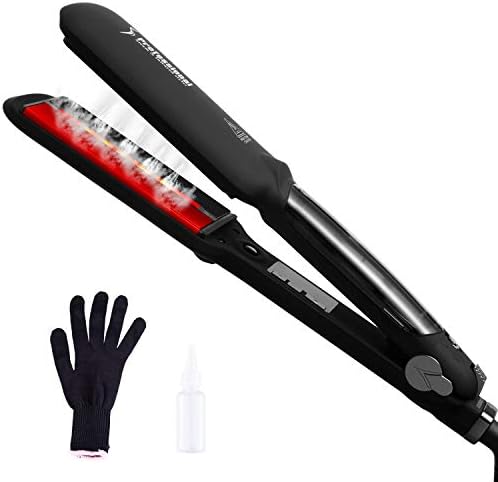 DORISILK Steam Hair Straightener and Curler Iron 2 in 1, Professional Salon Infrared Flat Iron Wide Tourmaline Ceramic Plate, Vapor Straighteners for Hair 450 Degrees Adjustable Temp, 2 Inch Black by DORISILK