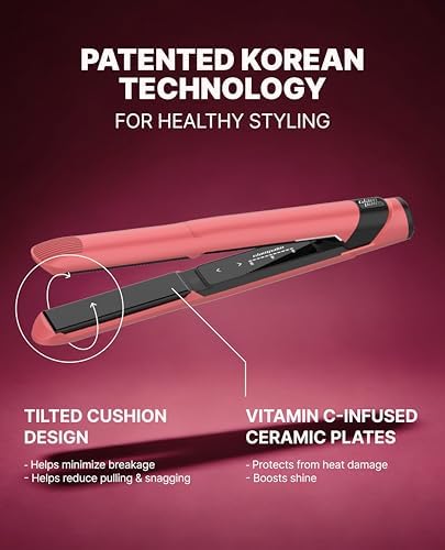GLAMPALM GlamMuse 1" | All-Ceramic Flat Iron Infused with Vita-C, Salon Results with Less Heat Damage, Trusted by K-Pop Hair Stylists, Dual Voltage Hair Straightener, Silk Press | GP201T - Image 4