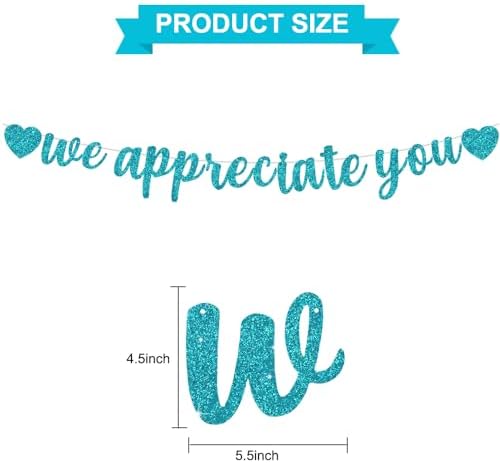 BEISHIDA Teal Blue We Appreciate You Banner - NO DIY Employee Appreciation for Office Party Decorations - Thank You for Employee, Teacher, Doctor, Nurse, Staff - Image 2