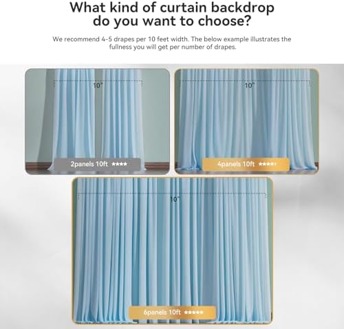 Ledido 10×10ft Blue Tulle Backdrop Curtain with Light(8 Panels 5×10ft) - Image 4