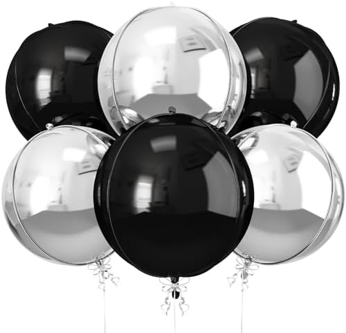 Black Silver Round Foil Balloons Birthday Prom Decor 22 Inch 6 Pcs by vibzox