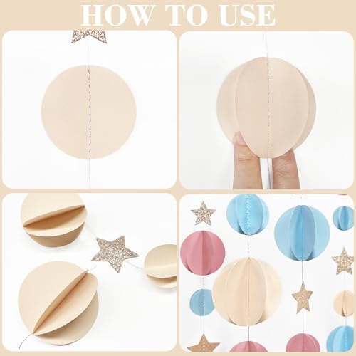 Champagne Gold Dusty Pink Blue Beige 3D Polka Dot Star Hanging Streamer Circle Dot Star Garland Banner for Boho Gender Reveal Birthday Engagement Wedding Party Decorations Supplies - Image 3