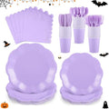 175 Pcs Light Purple Plates and Napkins Set, 25 Guest Purple Party Supplies Include Scalloped Plate Paper Napkin Cup Forks Knives Disposable Plastic Cutlery for Wedding Baby Shower Birthday Party by NatNarr