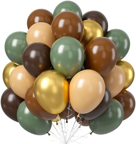 Sage Green Brown Balloons, 60PCS Thick Hunting Safari Camo Party Balloon by Jobkoo