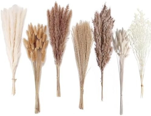 Dried Pampas Grass Decor, 128PCS Pampas Grass with Bunny Tails Dried Flowers, Reed Grass Bouquet for Wedding, Boho Flowers, Home Table Decor, Rustic Farmhouse Party by ANPROOR