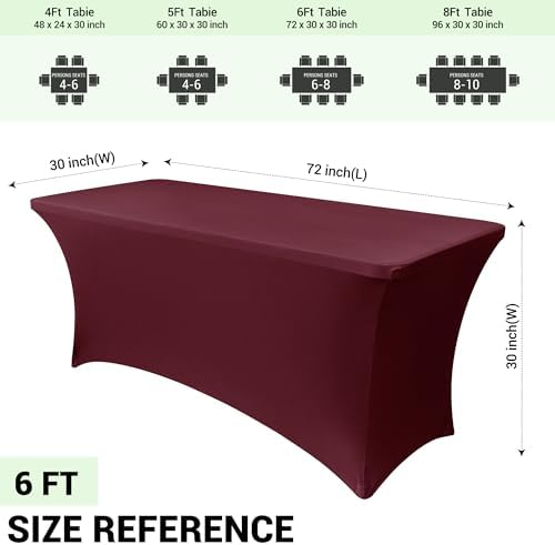 Obstal 6ft Stretch Spandex Table Cover, 2 Pack, Wine Red - Image 4