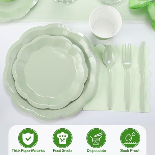 175 Pcs Sage Green Plates and Napkins Green Party Supplies Serve 25 Guest - Image 4