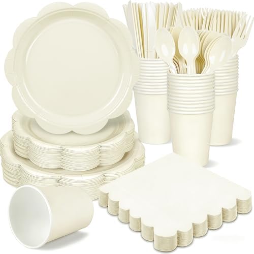 400 Pcs Ivory Paper Plates and Napkins Set Party Supplies Serve 50 Guest by Unknown