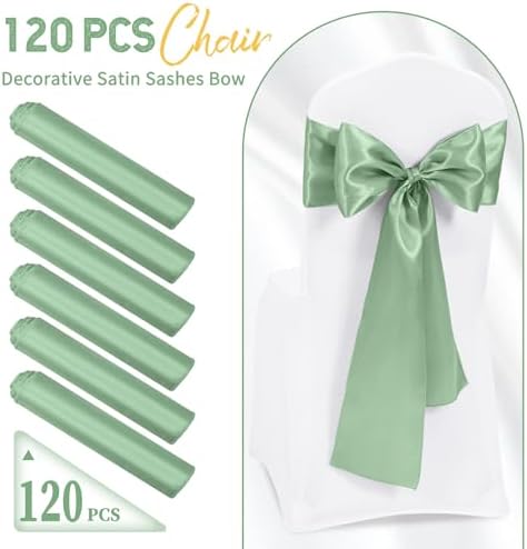 120 PCS Sage Green Satin Chair Sashes, 7 x 108 Inch - Image 2