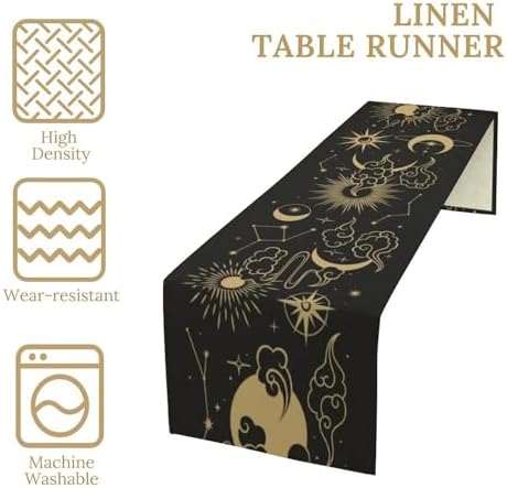 Sun Moon Table Runner Magical Boho Tarot Astrology Stars Seasonal Autumn Chinese Gold Clouds Dinner Runner for Farmhouse Party Holiday Home Kitchen Dining Table Decoration 13"x108" - Image 4