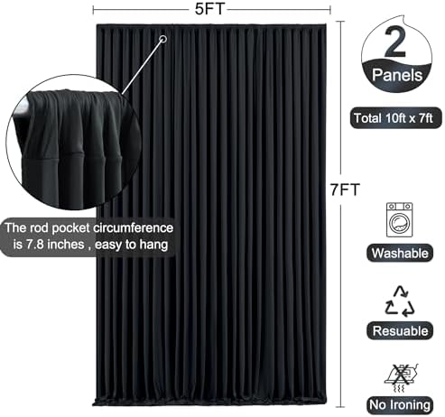 Black Backdrop Curtain for Parties Wrinkle Free Black Photo Curtains Backdrop Drapes Fabric Decoration for Birthday Party Wedding 5ft x 7ft,2 Panels - Image 6