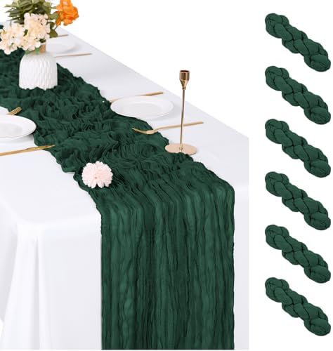 6 Pack Emerald Green Cheesecloth Table Runner, 17 x 108 inch, Semi Sheer Boho Cheese Cloth Fabric Table Runner Bulk for Wedding , Birthday, Party, Holiday, Home Decor (Emerald Green) by ACSUIT