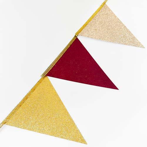 Maroon Gold Party Pennant Banner Flag Burgundy Champagne Gold Triangle Hanging Glitter Paper Bunting for Birthday Graduation Bridal Shower Wedding Shower Bachelorette Engagement Party Decorations - Image 5