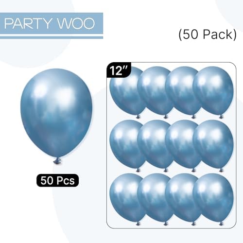 PartyWoo Metallic Light Blue Balloons 50pcs Metallic Baby Blue Color - Image 6