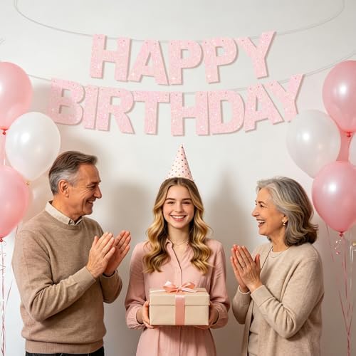 BEISHIDA Pre-Strung Light Pink Happy Birthday Banner Party Sign Decoration - Image 5