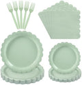 24 Set Sage Green Plates and Napkins, Green Disposable Dinnerware by Unknown