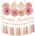 Blush-Pink Champagne Beige Happy-Birthday Party-Decorations - 31pcs 15th Women Girls Paper Lanterns Streamers Banner,Rose Gold Tissue Flowers Pom Poms Fans Tassels Graland Decor Supplies Hugmoon by PartyDecorations
