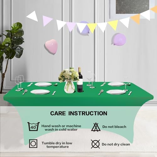 IVAPUPU 2 Pack 6FT Table Cloth for Rectangular Spandex Emerald Green Cover - Image 5