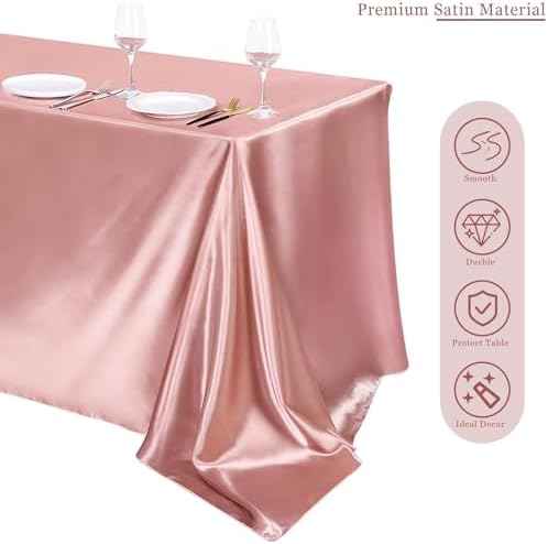 TURSTIN 1 Pack Rose Gold Satin Tablecloth 102 x 58 Inch Overlay Table Cover - Image 4