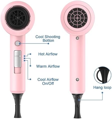 slopehill Professional Ionic Hair Dryer, Powerful 1800W Fast Drying Low Noise Blow Dryer with 2 Concentrator Nozzle 1 Diffuser Attachments for Home Salon Travel (Pink) - Image 4