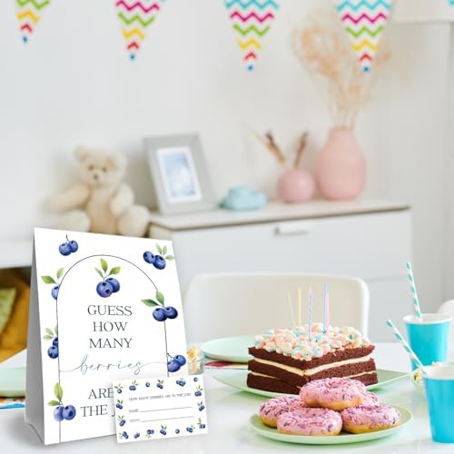 Blueberry Baby Shower Decorations,Blueberry Guess How Many Baby Shower Game,Guess How Many Berries Are in the Jar,Birthday Party Game & Activities 50 Cards and Sign - Image 4