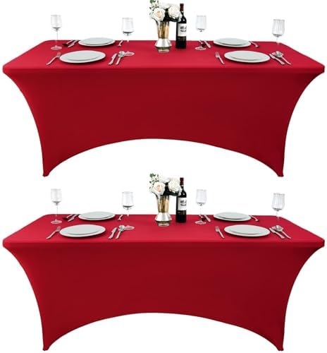 2-Pack 6ft Spandex Table Covers for Rectangle Standard Folding Tables - Wrinkle Resistant Stretch Tablecloths - Ultimate Fitted Table Protector for Parties, Trade Shows, Banquet by Unknown