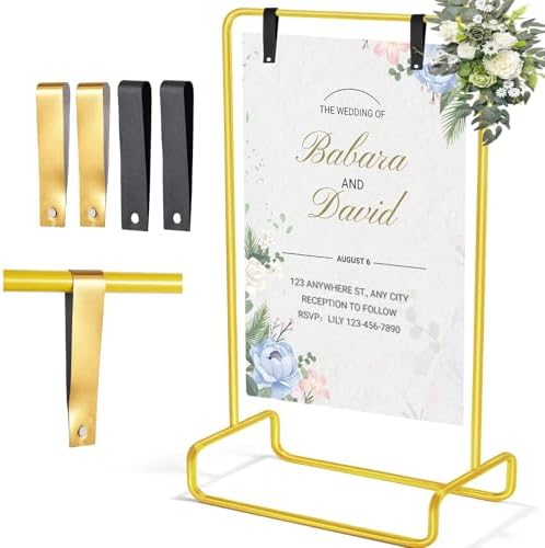 Wedding Welcome Sign Holder, Display Stand with Leather Sign Hanging Straps by WellSign