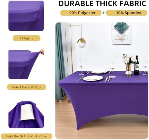 10-Pack 6ft Spandex Table Covers for Rectangle Standard Folding Tables - Wrinkle Resistant Stretch Tablecloths - Ultimate Fitted Table Protector for Parties, Banquet, Wedding - Image 2