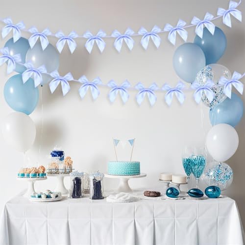 2pcs Bow Garland Banner, Ribbon Bow Party Decorations for Baby Shower Girls Bow Coquette Birthday Party Decor (Blue) - Image 5