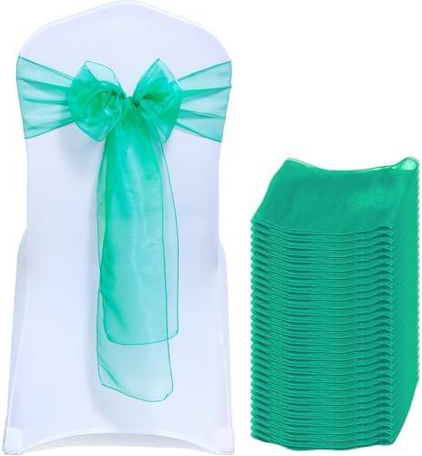 MDS Pack of 50 Organza Chair Sashes for Wedding & Event Décor – Green by MDS