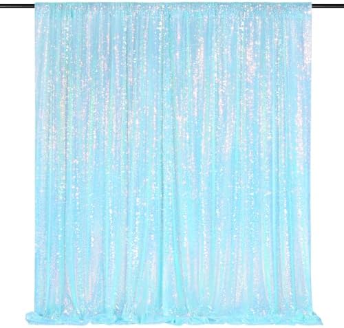 Blue Iridescent Backdrop Curtain for Party: 10ftx10ft Sequin Background for Mermaid Wedding Birthday Decorations by QueenDream