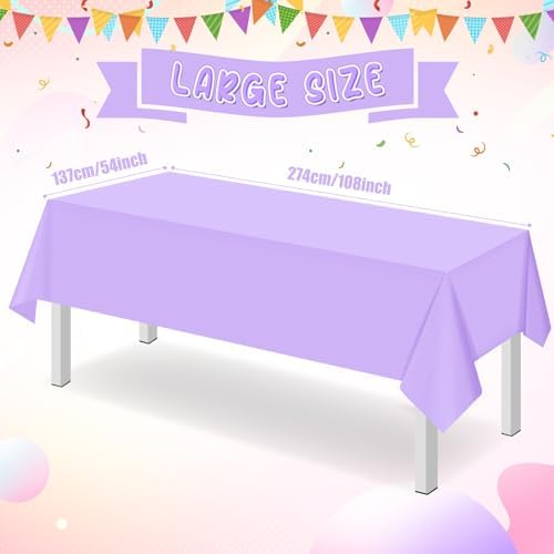 16 Pack Light Purple Plastic Tablecloth for Rectangle Tables, Premium Decorative Lavender Disposable Table Cloths for Parties, Rectangle Party Table Cover for Birthday Wedding Baby Shower, 54x108 Inch - Image 2