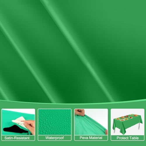 NatNarr Green Tablecloths Plastic, Scalloped Rectangle Table Cloth - Image 4