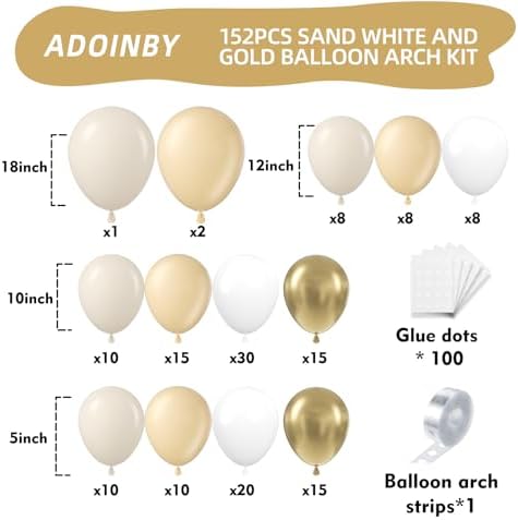 Sand White Gold Balloon Arch Kit, 140Pcs Beige Nude White Balloon with Metallic Gold Balloon Garland Kit for Boho Birthday Wedding Baby Shower Bridal Shower Engagement Prom Party Decorations - Image 2