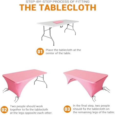 Eurmax USA 2-Pack Spandex Table Cover 6 ft. Fitted 30+ Colors Polyester Tablecloth Stretch Spandex Table Cover-Table Toppers,6 FT Table Cover Open Back (Hot Pink) - Image 3