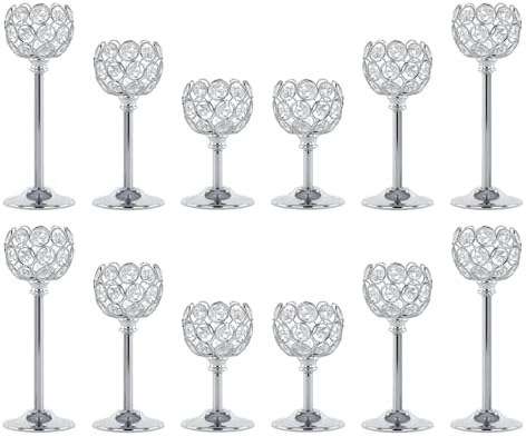 Crystal Candle Holders 4 Set of 12 - Sliver Vintage Hollow Ball Candle Stand for Table Centerpiece, Crystal Metal Tealight Candlestick for Wedding, Dining Room Decor by Unknown
