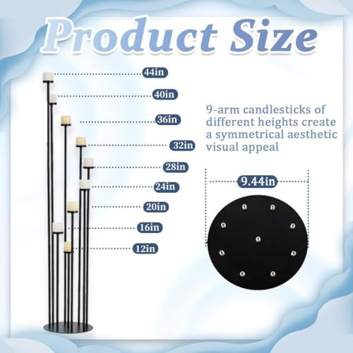 Set of 10 Black Floor Candle Holders, 9 Arm Candelabra - Image 2