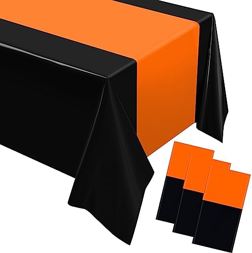 Oudain 6 Pcs Plastic Disposable Table Cloth 54" x 108", Orange, Black by Oudain