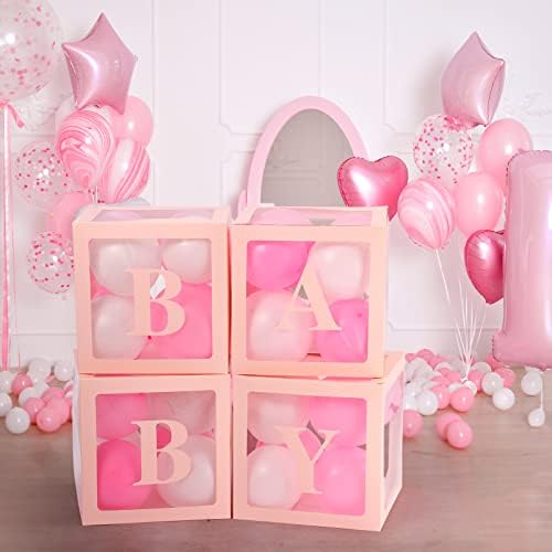 Voircoloria Baby Balloon Boxes with Letters, Pink, 4 Transparent Boxes - Image 7
