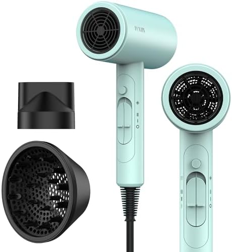 Funtin Hair Dryer Blow Dryer with Diffuser Brush Comb 1800W Full Accessories for Women Professional Tifunny Blue by FUNTINSALONHAIR