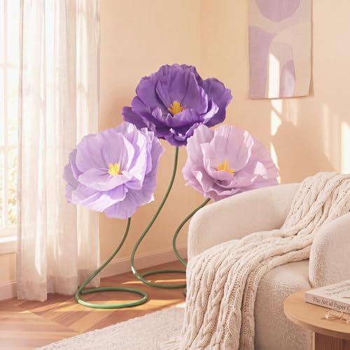 3 Pcs 5ft Large Paper Mix Color Poppy Flower Giant Artificial Poppy - Image 4