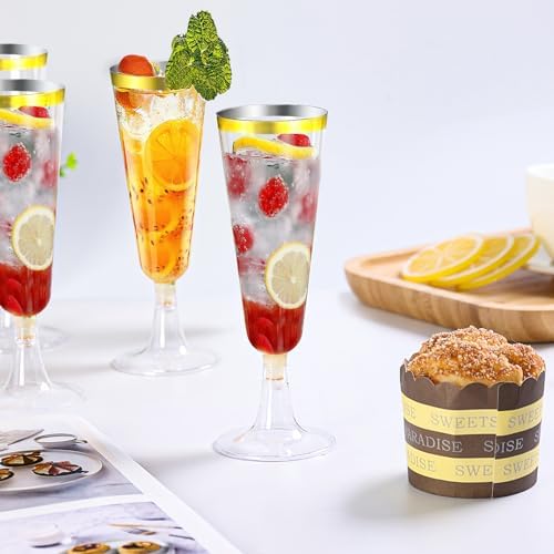 SUREHOME Gold Champagne Flutes Plastic Champagne Glasses Disposable 40 Pack 5 Oz Gold Rim Crystal Stemware Wedding Toasting Wine Mimosa Glasses Cups Bulk for Birthday Graduation Party Supplies 2026 - Image 3