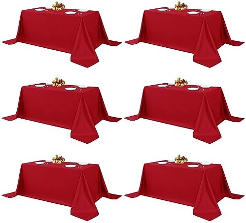 Fitable 6 Pack Red Tablecloths 90x132 Inch for 6 Foot Rectangle Tables by Fitable