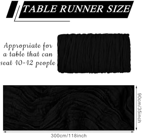 12 Pack Cheesecloth Table Runner 10Ft Christmas Gauze Boho Table Runners for Wedding Decor Bridal Shower Decorations Baby Shower Party(35" x 120")(Black) - Image 2
