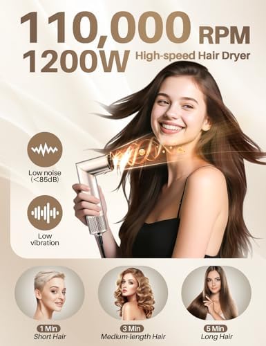 7 in 1 High-Speed Hair Dryer Brush, 110,000 RPM Air Styler for Automatic Air Curling, Negative Ionic Hot Air Brush Set for Fast Drying, Volumizing & Frizz Control, Heat Protection Multi-Styler - Image 3