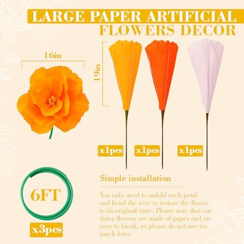 3 Pcs 5ft Giant Multicolor Poppy Flower Back to School Decor - Image 2