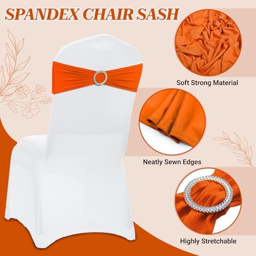 MDS Pack of 200 Spandex Chair Sashes for Wedding Party & Event – Orange - Image 3
